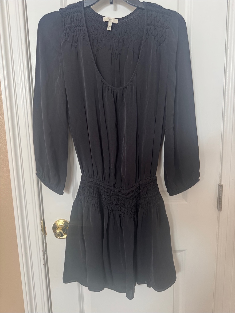 Joie silk Black Long-Sleeve Smocked Waist Dress